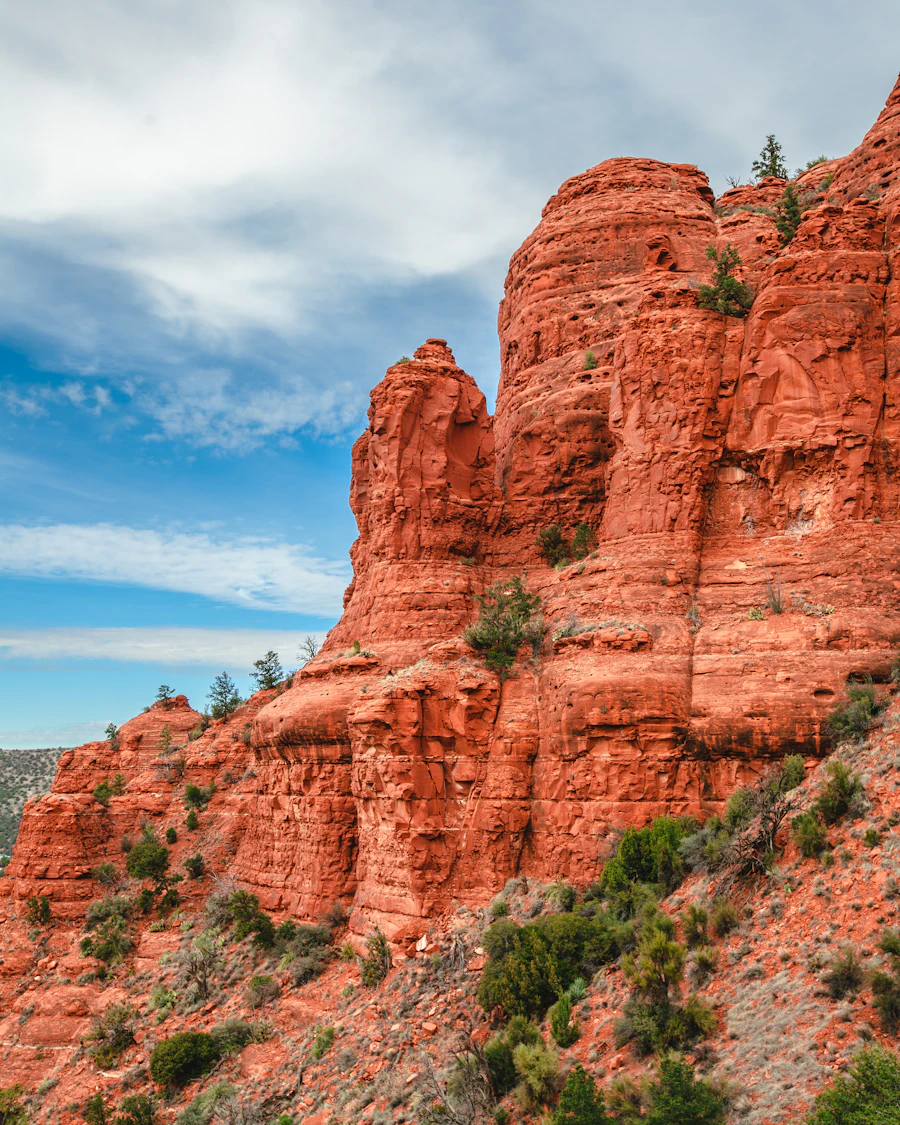 Red rock formations under a blue sky near Sedona, Arizona