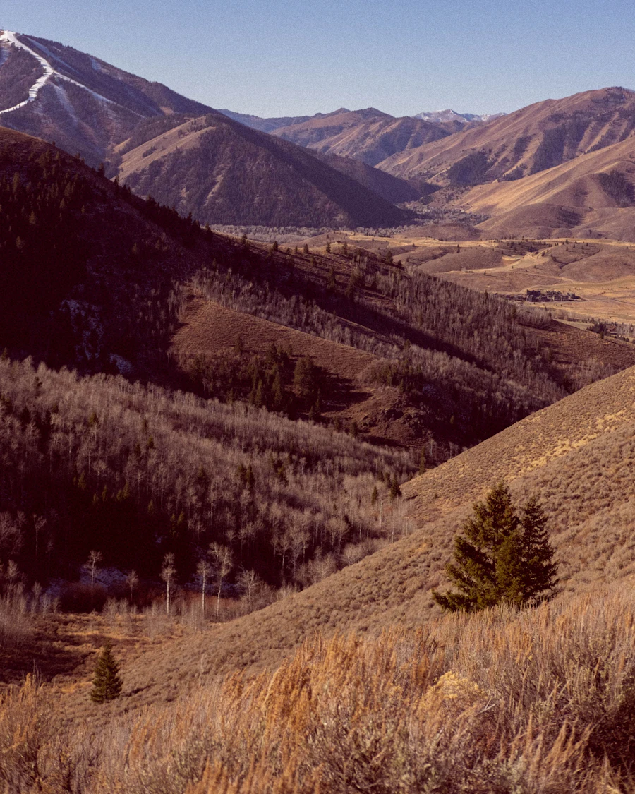 Rolling mountains and a winding valley near Sun Valley, Idaho