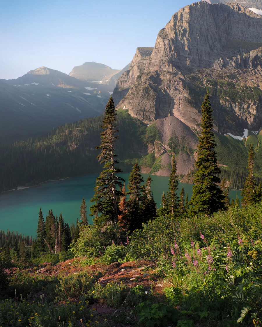 A mountain lake on the trail to Grinnell Glacier in Glacier National Park, Montana