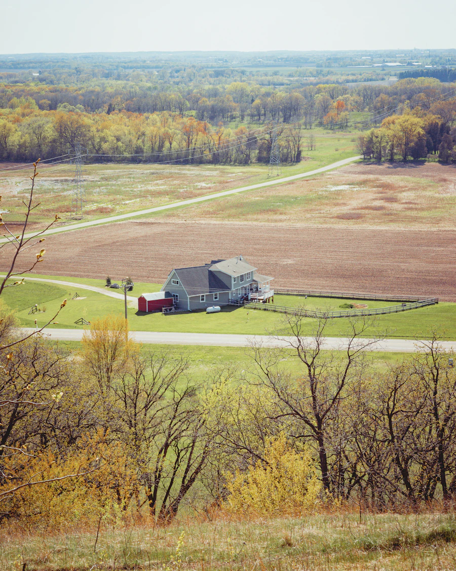 A farm field in autumn below Bald Bluff in Wisconsin